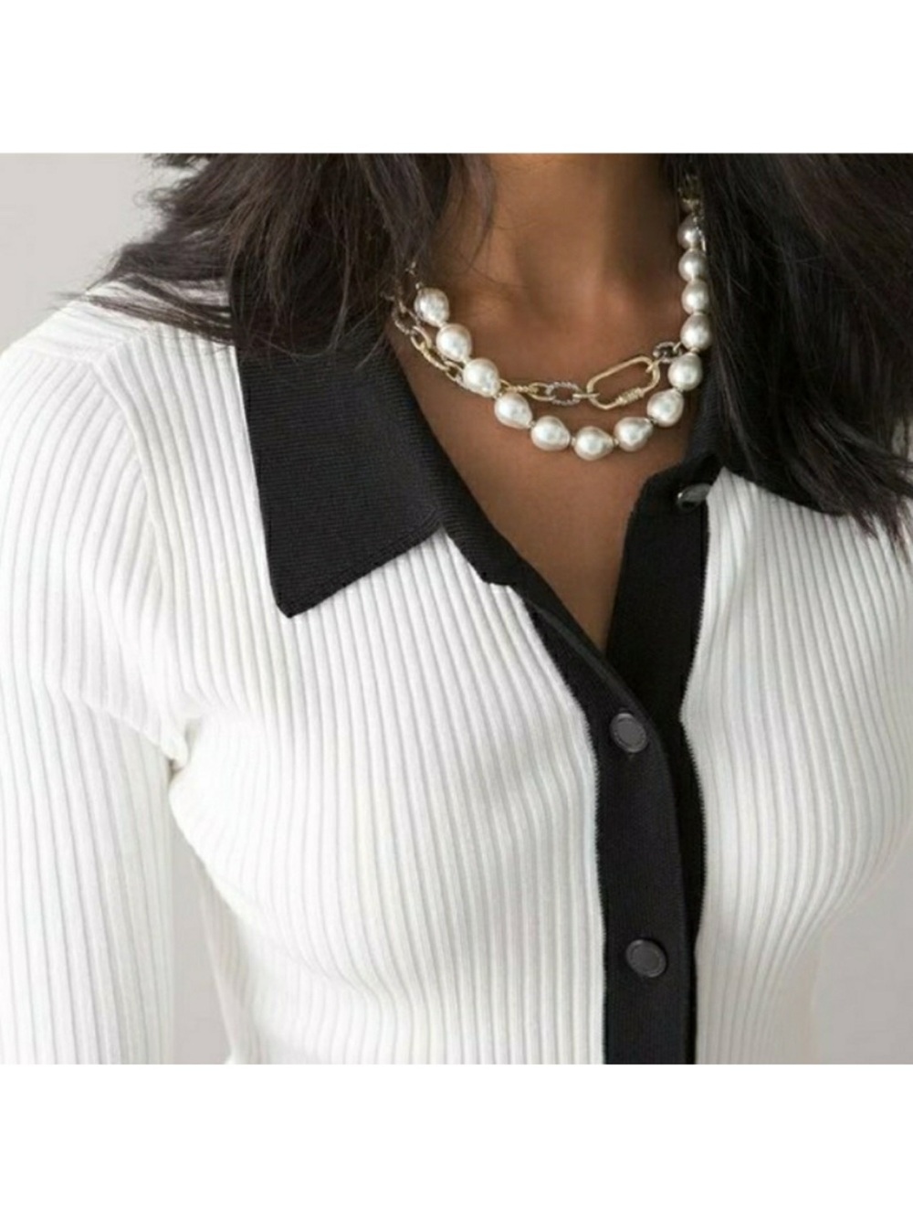 WHBM Ribbed B&W Cardigan - Picture 3 of 8